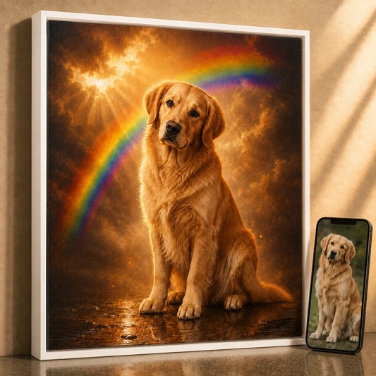 Leinwand Hunde-Portrait „Regenbogenpfote“ 
