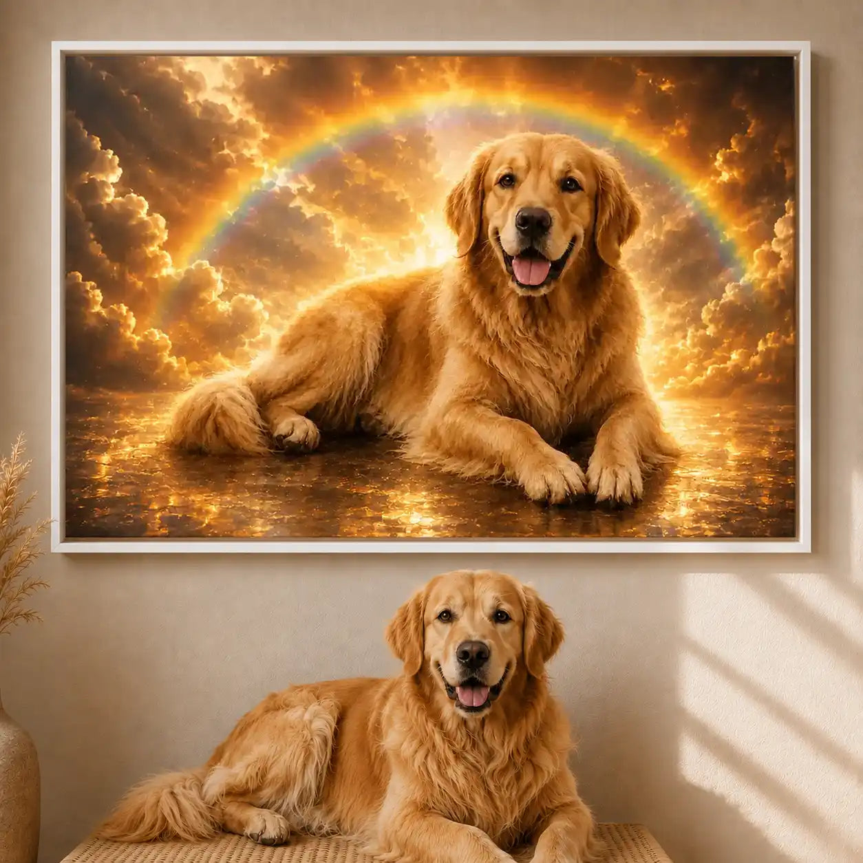 Leinwand Hunde-Portrait „Regenbogenpfote" - Querformat