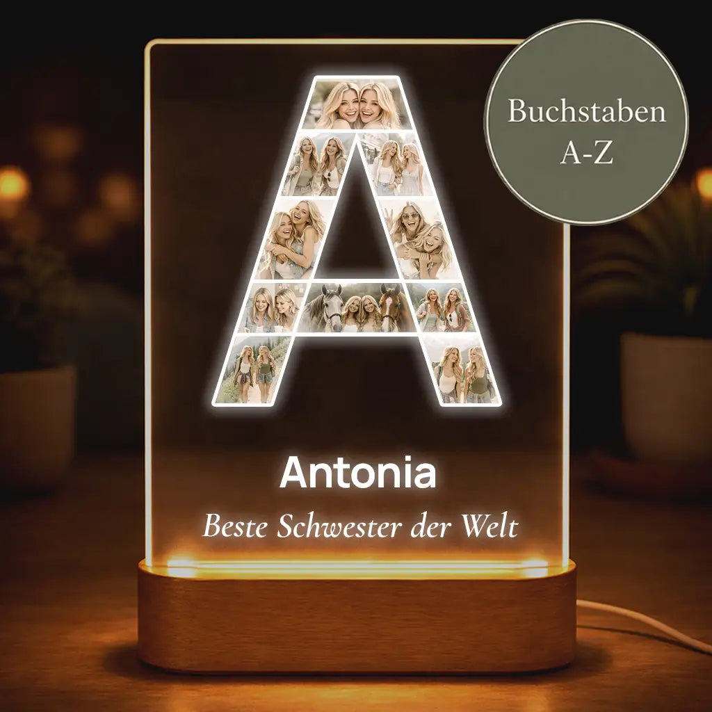 Acrylglas-Lampe Fotocollage "Buchstabe"