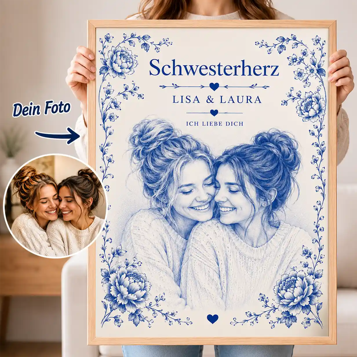 Wandbild Foto Keramik Blau-Weiß Zwiebelmuster