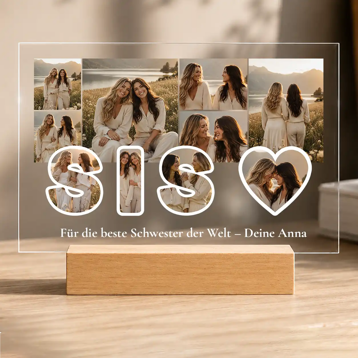 Personalisiertes Schwester Geschenk  Bild auf Acrylglas Fotocollage "Herzensworte" Fotogeschenk Fotos
