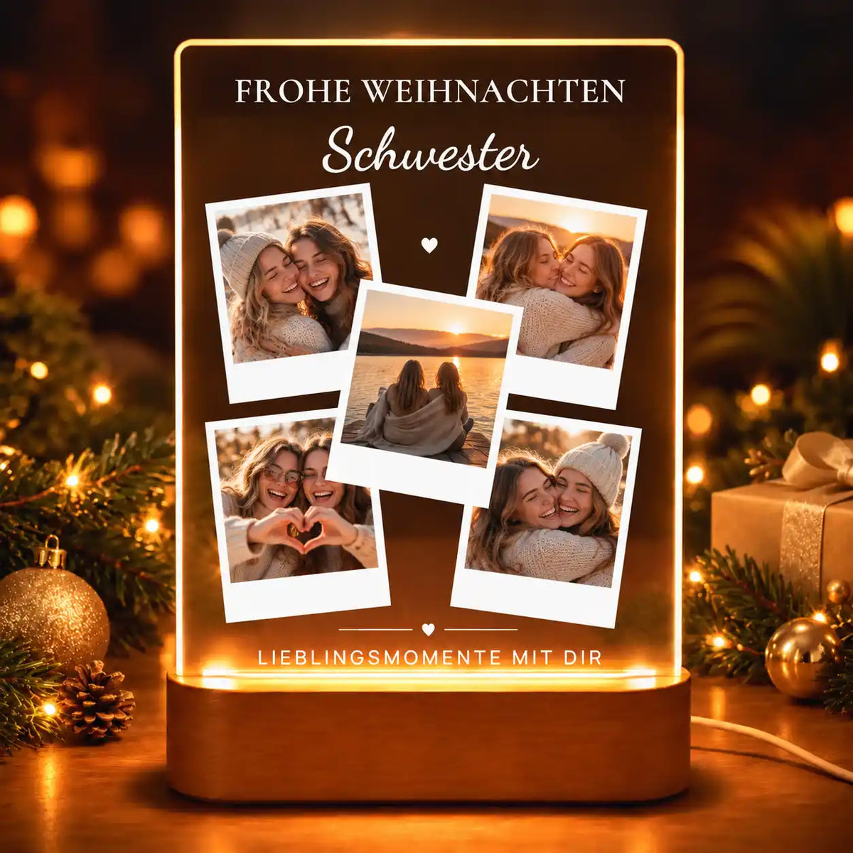 Acrylglas-Lampe Fotocollage "Frohe Weihnachten"
