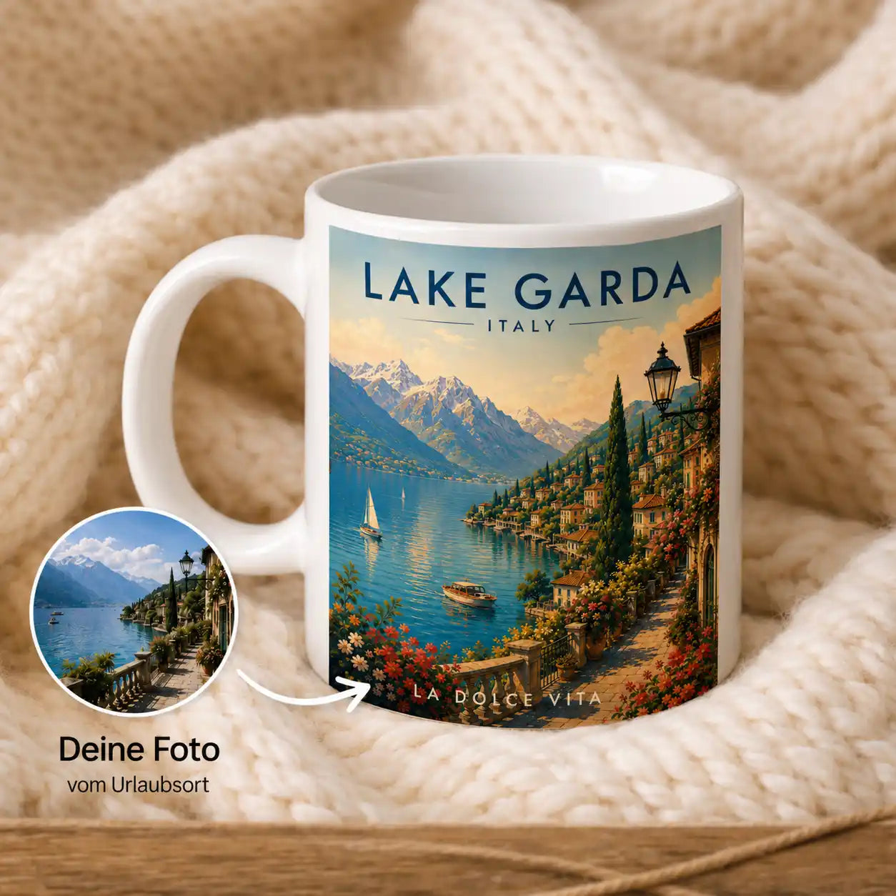 Tasse "Zeitreise" | Dein Urlaubsfoto im Retro Stil