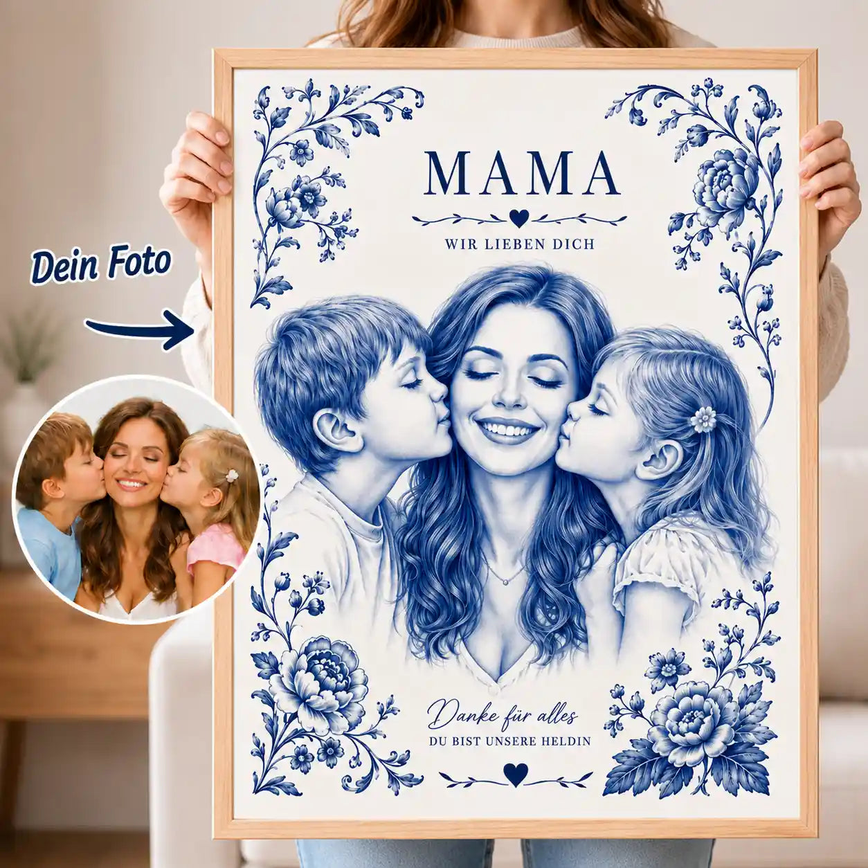 Wandbild Foto Keramik Blau-Weiß Zwiebelmuster