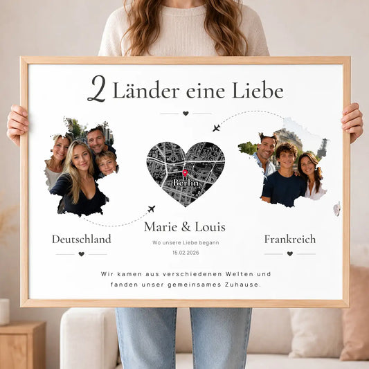 Wandbild "2 Länder eine Liebe" mit Karte & Fotos