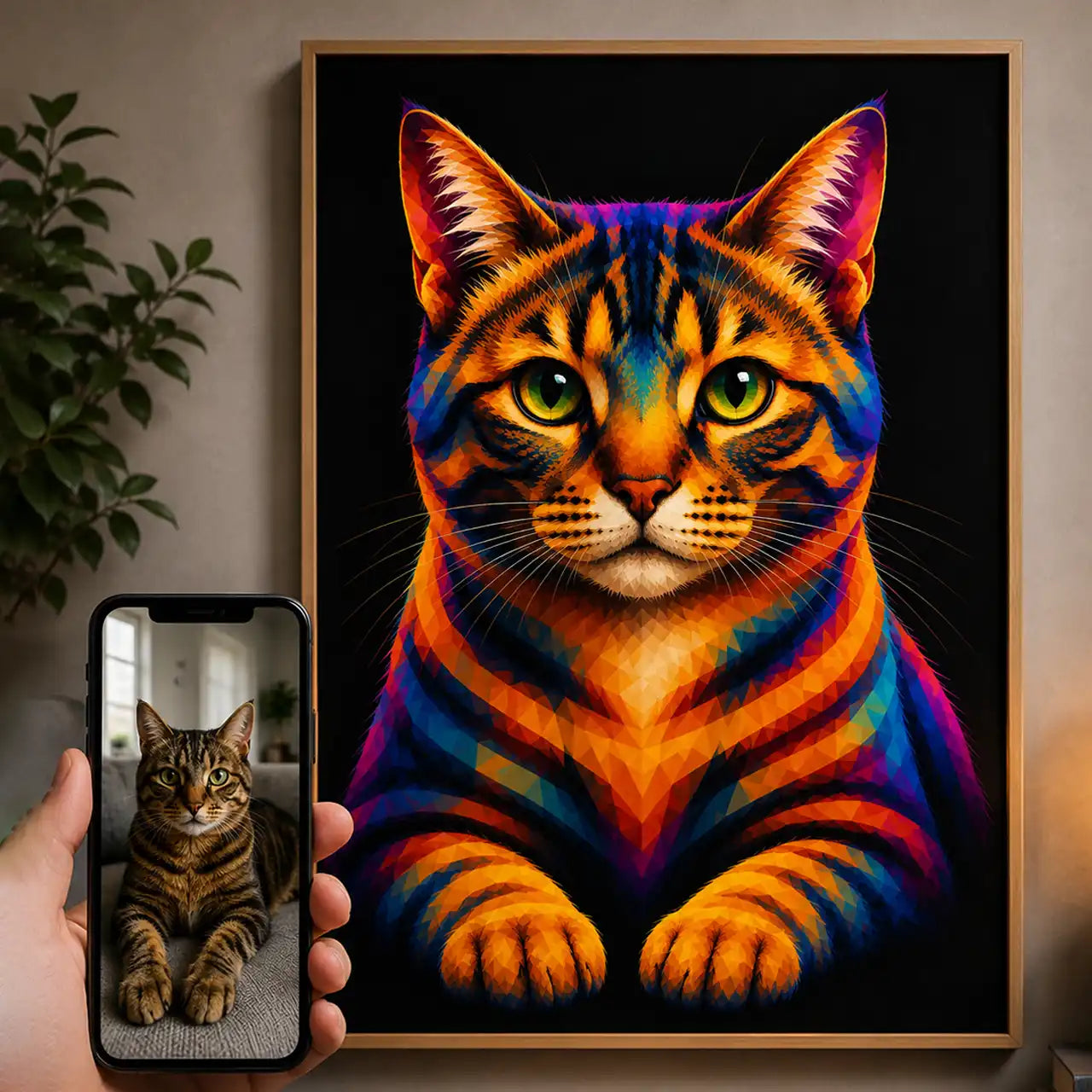 Wandbild Katzen-Portrait „Polygon“