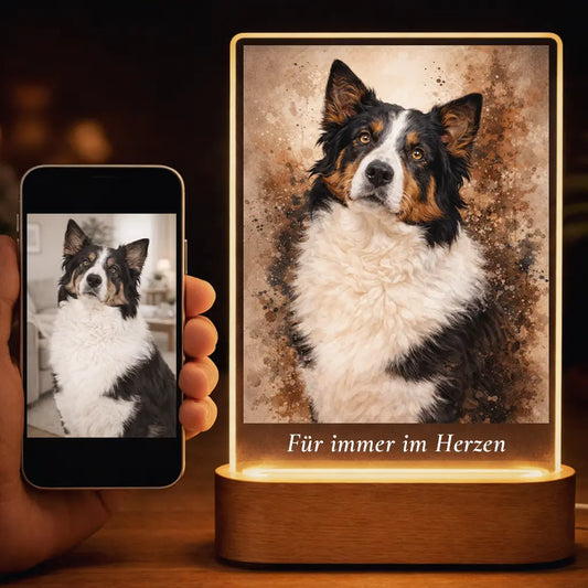 Acrylglas-Lampe Hunde-Portrait „Pfote als Aquarell“