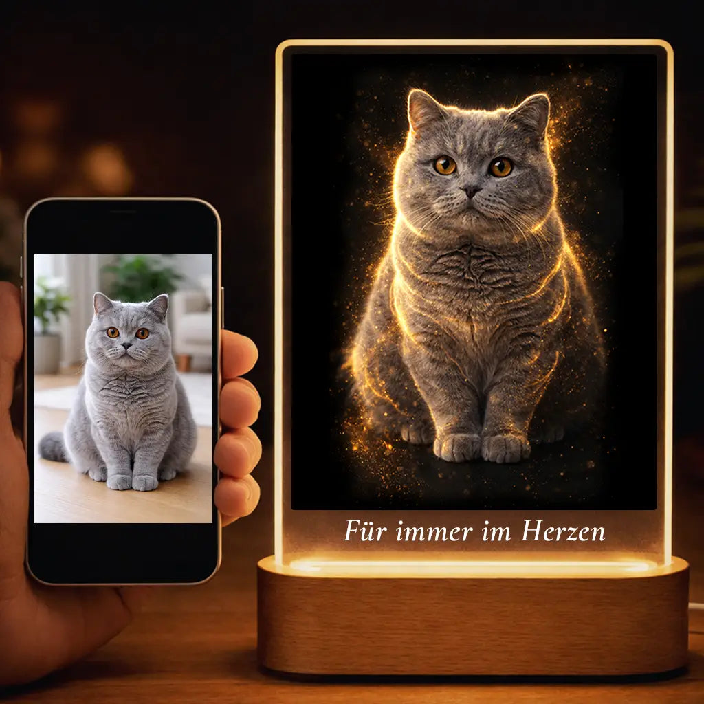 Acrylglas-Lampe Katzen-Portrait „Goldpfote“