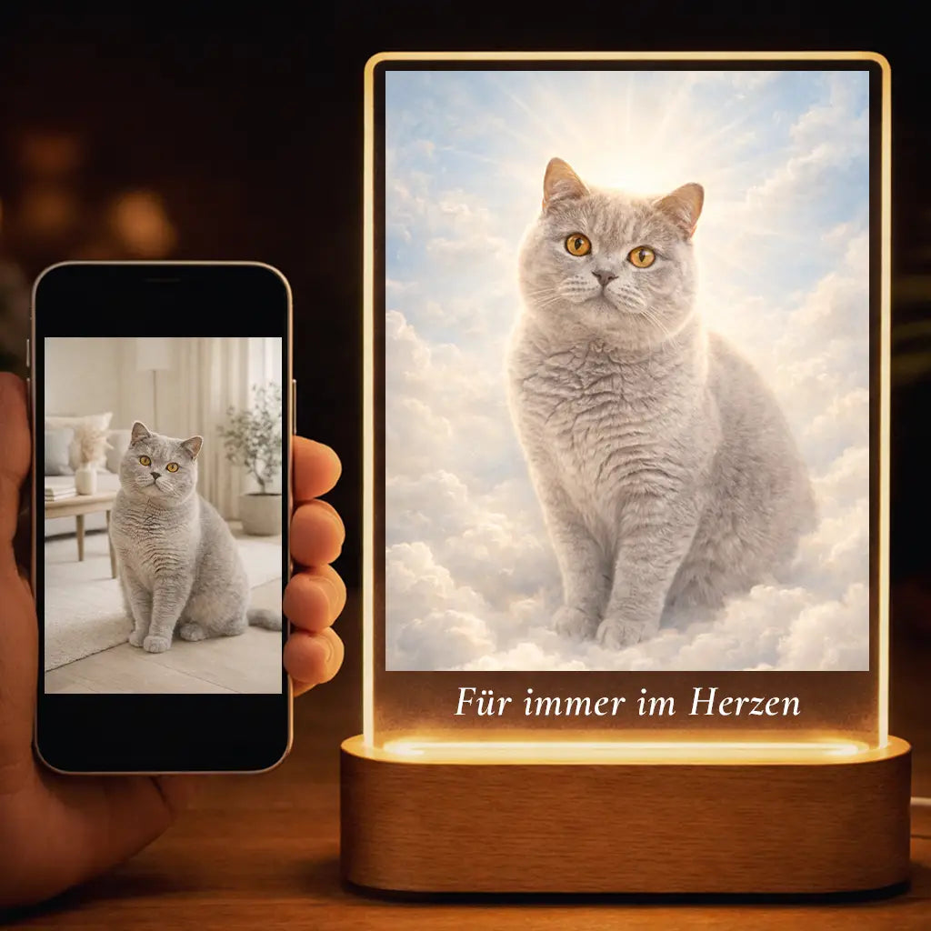 Acrylglas-Lampe Katzen-Portrait „Pfote im Himmel“