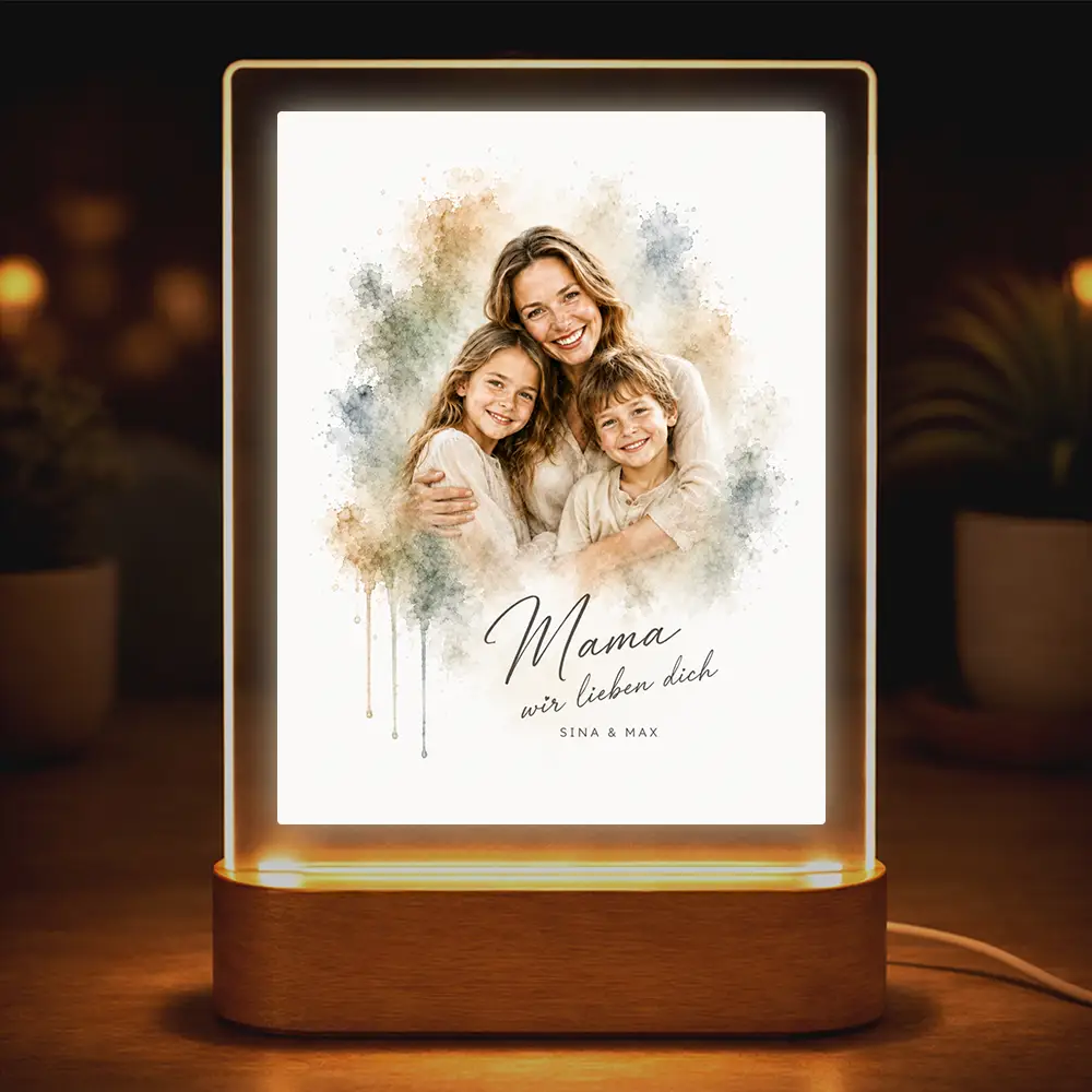 Acrylglas-Lampe Familien-Portrait "Aquarell"