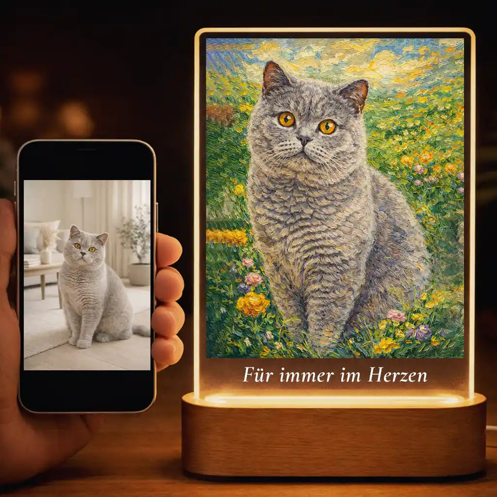 Acrylglas-Lampe Katzen-Portrait „Naturpfote in Öl“