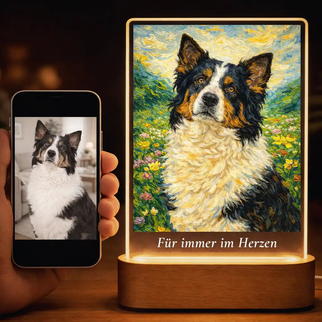 Acrylglas-Lampe Hunde-Portrait „Naturpfote in Öl“