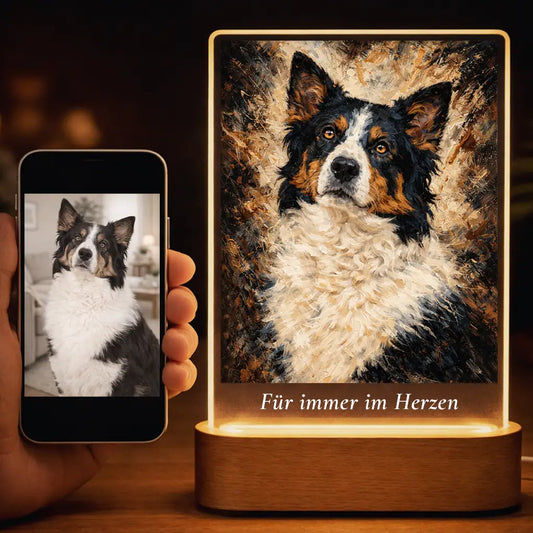 Acrylglas-Lampe Hunde-Portrait „Pfote in Öl“