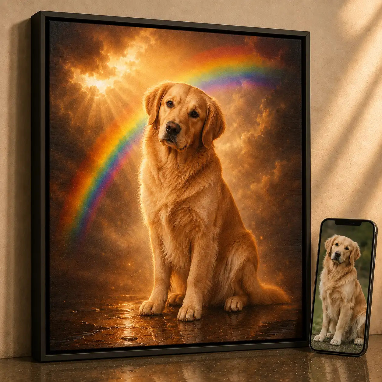 Leinwand Hunde-Portrait „Regenbogenpfote“ 